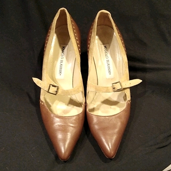 Manolo Blahnik brogue leather and suede pumps 37 - Picture 3 of 9